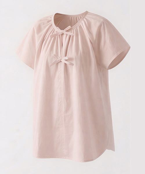 VASCARA(バスカラ)の「Bebe Ribbon Short Sleeve Blouse (3Colors)(シャツ/ブラウス・レディース・スカイブルー/ホワイト/ピンク・FREE)」の5枚目の写真