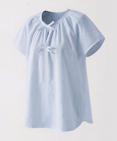 VASCARA(バスカラ)の「Bebe Ribbon Short Sleeve Blouse (3Colors)(シャツ/ブラウス・レディース・スカイブルー/ホワイト/ピンク・FREE)」の4枚目の写真