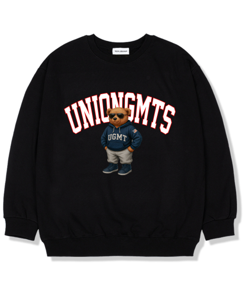 Union Garments(ユニオンガーメンツ)の「サングラスフードベア裏起毛オーバーサイズスウェットTシャツブラック(スウェット・レディース・その他・L/XL/XXL)」の1枚目の写真