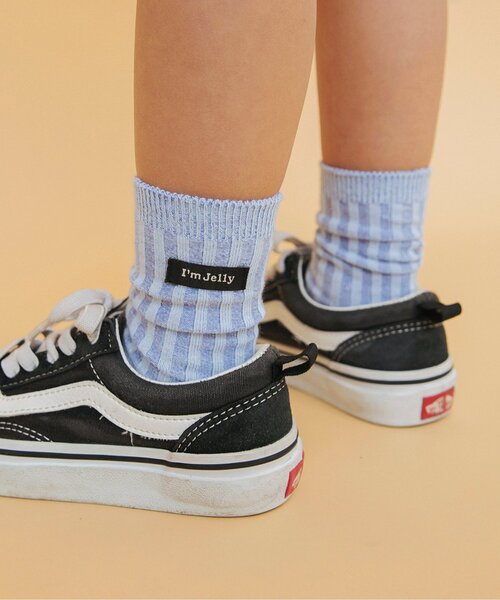 BREEZE（ブリーズ）の「I'm Jelly ネーム付ストライプソックス（ソックス/靴下・キッズ・ライトグレー/ピンク/サックスブルー・15 /18/21）」の2枚目の写真