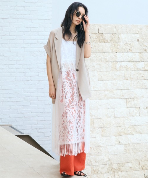 Doux archives（ドゥアルシーヴ）の「フリンジレースキャミワンピース（ワンピース・レディース・オフホワイト/ブラック・FREE）」の9枚目の写真