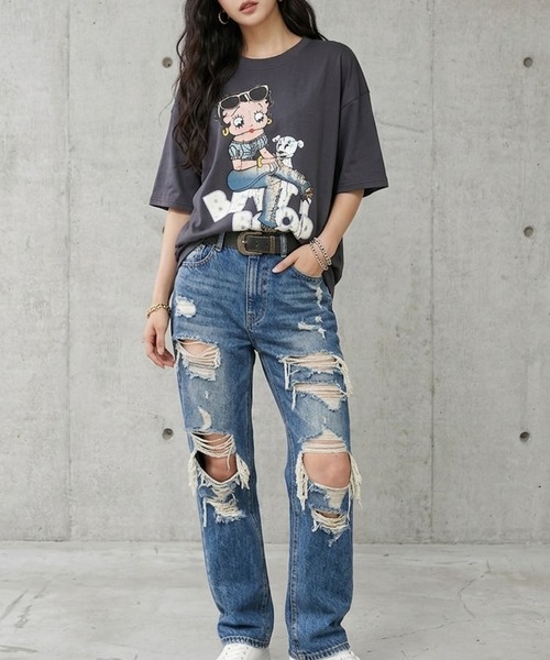 GLAMOROUS JANE(グラマラスジェーン)の「BETTY BOOPストリートプリント半袖Tシャツ(Tシャツ/カットソー・レディース・オフホワイト/チャコールグレー/ブラック・FREE)」の12枚目の写真