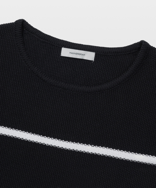 MANNERGRAM（マナーグラム）の「ストライプボートネックコットン100半袖ニットブラック（ニット/セーター・メンズ・その他・LARGE/X-LARGE）」の6枚目の写真