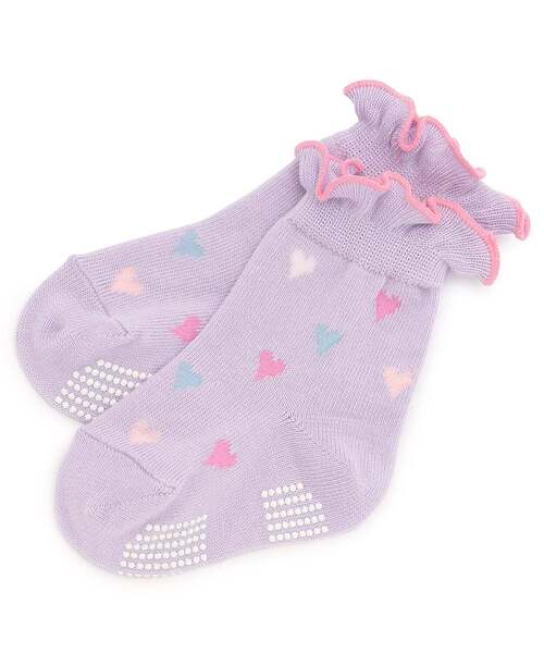 baby cheer(ベイビーチアー)の「ハート柄ソックス(ソックス/靴下・キッズ・ラベンダー/オフホワイト・13-15cm/11-13cm/9-11cm/15-17cm)」の2枚目の写真