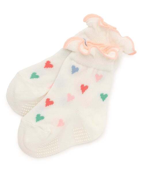 baby cheer(ベイビーチアー)の「ハート柄ソックス(ソックス/靴下・キッズ・ラベンダー/オフホワイト・13-15cm/11-13cm/9-11cm/15-17cm)」の1枚目の写真