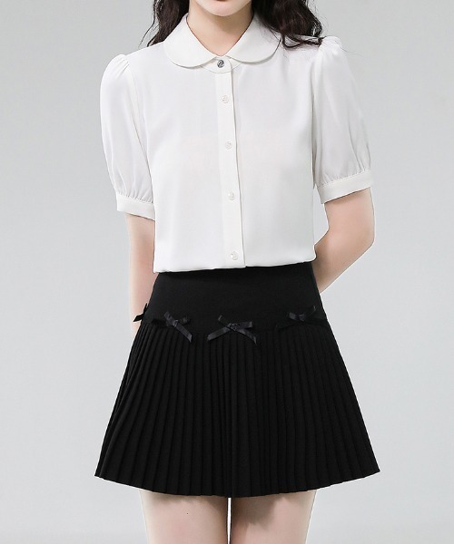 LUCPY(ラクピー)の「リボンタイ付きラウンドカラーブラウス(シャツ/ブラウス・レディース・ブルー/ホワイト・X-LARGE/LARGE/MEDIUM/SMALL)」の3枚目の写真