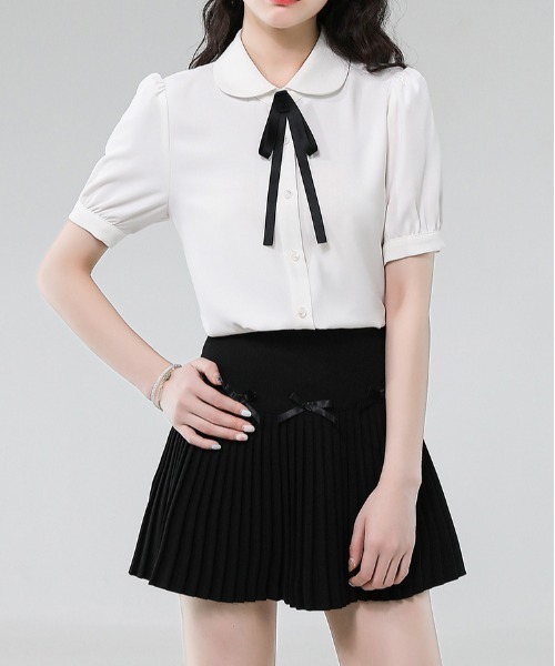 LUCPY(ラクピー)の「リボンタイ付きラウンドカラーブラウス(シャツ/ブラウス・レディース・ブルー/ホワイト・X-LARGE/LARGE/MEDIUM/SMALL)」の6枚目の写真