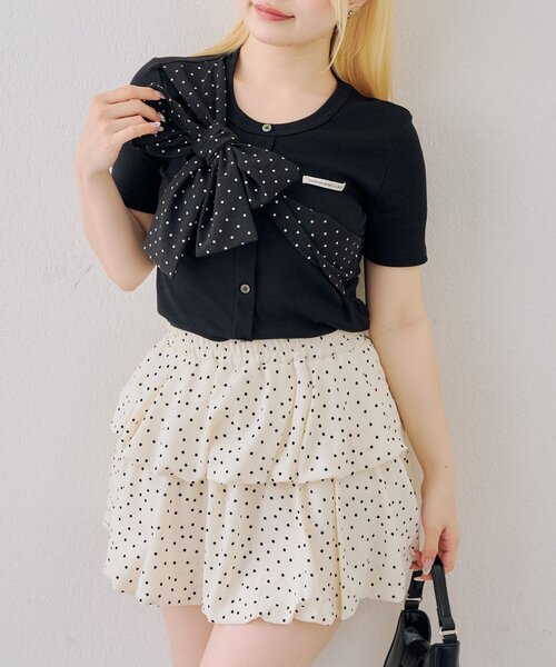 continuer de NICE CLAUP(コンティニューデナイスクラップ)の「たすき掛け風、ビッグリボンテレコプルオーバー(Tシャツ/カットソー・レディース・レッド/オフホワイト/ネイビー/ブラック・FREE)」の3枚目の写真