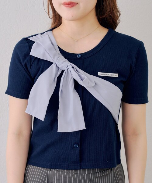 continuer de NICE CLAUP(コンティニューデナイスクラップ)の「たすき掛け風、ビッグリボンテレコプルオーバー(Tシャツ/カットソー・レディース・レッド/オフホワイト/ネイビー/ブラック・FREE)」の19枚目の写真