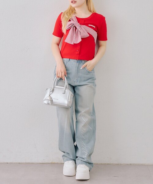 continuer de NICE CLAUP(コンティニューデナイスクラップ)の「たすき掛け風、ビッグリボンテレコプルオーバー(Tシャツ/カットソー・レディース・レッド/オフホワイト/ネイビー/ブラック・FREE)」の7枚目の写真