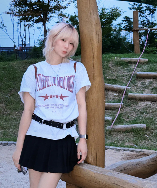 mydeepbluememories(マイディープブルーメモリーズ)の「MM Vintage Crack T-shirt (light melange)(Tシャツ/カットソー・レディース・ライトグレー・1/2)」の1枚目の写真