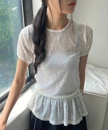 HALEY PESCA/スター柄シアーフリルTシャツ