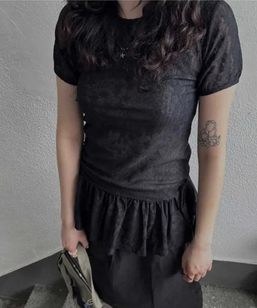 HALEY PESCA(ヘーリーペスカ)の「HALEY PESCA/スター柄シアーフリルTシャツ(Tシャツ/カットソー・レディース・ホワイト/ブラック・FREE)」の14枚目の写真