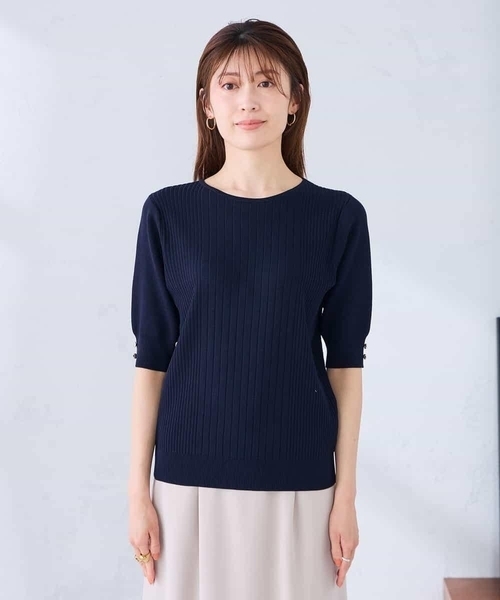a.v.v(アーヴェヴェ)の「【接触冷感/UVカット/洗える】針抜きサマーニット(ニット/セーター・レディース・グリーン/アイボリー/ネイビー・38/40/36)」の17枚目の写真