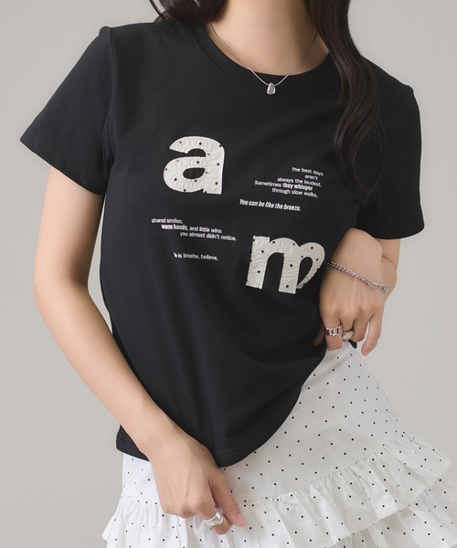 apres jour mignon（アプレジュールミニョン）の「アップリケTシャツ（Tシャツ/カットソー・レディース・ホワイト系その他/ネイビー/ブラック/オフホワイト・LARGE/フリー）」の3枚目の写真