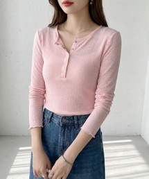 ほんのりシアーな大人の抜け感 ヘンリーネックリブカットソー シアーリブ ヘンリーネック Tシャツ 長袖 カットソー リブ メロー トップス ロンT レイヤードトップス 春服 夏服