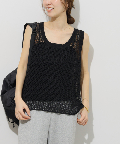 JOURNAL STANDARD relume(ジャーナルスタンダード レリューム)の「2WAYメッシュニットノースリーブ(ニット/セーター・レディース・ブラック/ベージュ/ブラウン・FREE)」の7枚目の写真