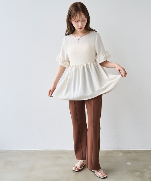 mil(ミル)の「【通勤・イージーケア】 センターラインフレアパンツ / カットジョーゼット【587224】(その他パンツ・レディース・サンドベージュ/ブラウン/ブラック・FREE/S-Short/S-Regular/M-Short/M-Regular)」の15枚目の写真