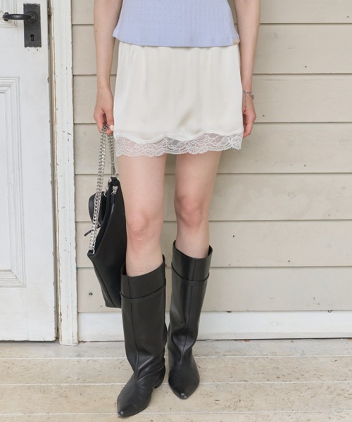 GIUNON(ジウノン)の「satin lace mini skirt / サテンレースミニスカート(スカート・レディース・ピンク/グリーン/アイボリー・FREE)」の9枚目の写真