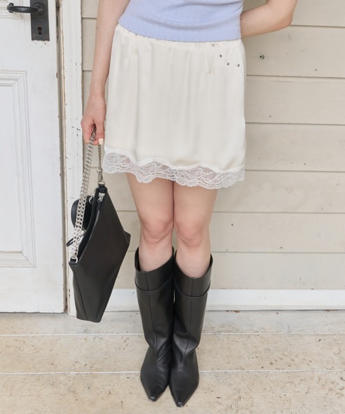 GIUNON(ジウノン)の「satin lace mini skirt / サテンレースミニスカート(スカート・レディース・ピンク/グリーン/アイボリー・FREE)」の14枚目の写真