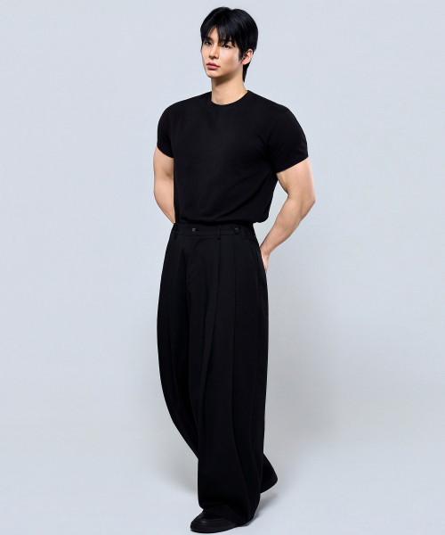 PHYSICAL GARMENTS（フィジカルガーメンツ）の「P2619 マルチツーピンタックワイドスラックス [ブラック]（その他パンツ・メンズ・ブラック・X-LARGE/XX-LARGE/MEDIUM/XXX-LARGE/LARGE）」の4枚目の写真