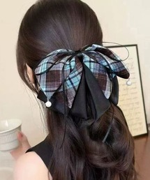 Miniministore | チェック柄 リボン バンスクリップ大きめ(バレッタ/ヘアクリップ)