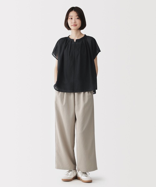 無印良品(ムジルシリョウヒン)の「婦人 強撚 シアーフレンチスリーブブラウス(シャツ/ブラウス・レディース・ブラック/ダークグリーン/ホワイト系/ブラック系・S/M/L/XL)」の9枚目の写真
