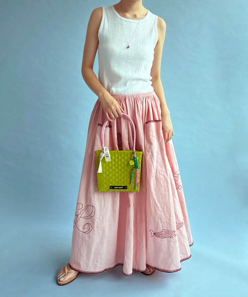 EDIT. FOR LULU(エディットフォールル)の「【HEART MADE for LULU】 Squre Shoulder Bag(かごバッグ・レディース・グリーン・FREE)」の3枚目の写真