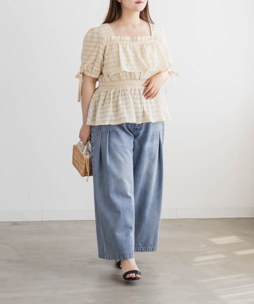 CLETTE(クレット)の「CLETTEオリジナル袖リボンチェックペプラムブラウス(シャツ/ブラウス・レディース・アイボリー/グリーン/チャコールグレー・4L/3L/LL)」の18枚目の写真