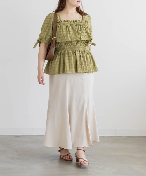 CLETTE(クレット)の「CLETTEオリジナル袖リボンチェックペプラムブラウス(シャツ/ブラウス・レディース・アイボリー/グリーン/チャコールグレー・4L/3L/LL)」の15枚目の写真