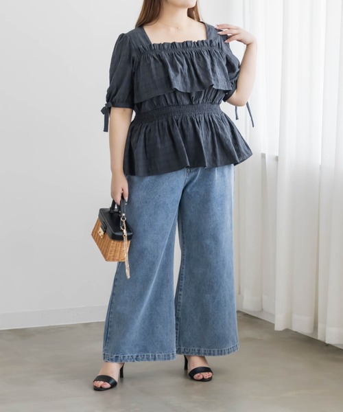 CLETTE(クレット)の「CLETTEオリジナル袖リボンチェックペプラムブラウス(シャツ/ブラウス・レディース・アイボリー/グリーン/チャコールグレー・4L/3L/LL)」の21枚目の写真