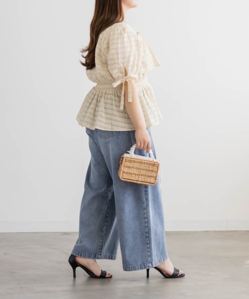 CLETTE(クレット)の「CLETTEオリジナル袖リボンチェックペプラムブラウス(シャツ/ブラウス・レディース・アイボリー/グリーン/チャコールグレー・4L/3L/LL)」の19枚目の写真