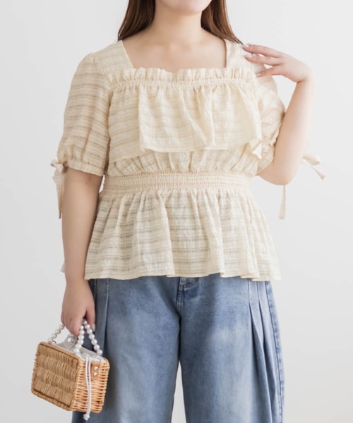 CLETTE(クレット)の「CLETTEオリジナル袖リボンチェックペプラムブラウス(シャツ/ブラウス・レディース・アイボリー/グリーン/チャコールグレー・4L/3L/LL)」の17枚目の写真