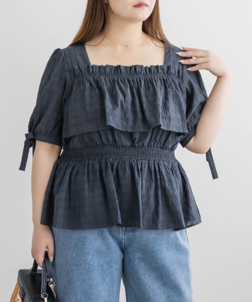 CLETTE(クレット)の「CLETTEオリジナル袖リボンチェックペプラムブラウス(シャツ/ブラウス・レディース・アイボリー/グリーン/チャコールグレー・4L/3L/LL)」の20枚目の写真