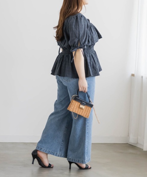 CLETTE(クレット)の「CLETTEオリジナル袖リボンチェックペプラムブラウス(シャツ/ブラウス・レディース・アイボリー/グリーン/チャコールグレー・4L/3L/LL)」の11枚目の写真