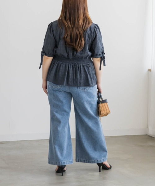 CLETTE(クレット)の「CLETTEオリジナル袖リボンチェックペプラムブラウス(シャツ/ブラウス・レディース・アイボリー/グリーン/チャコールグレー・4L/3L/LL)」の12枚目の写真