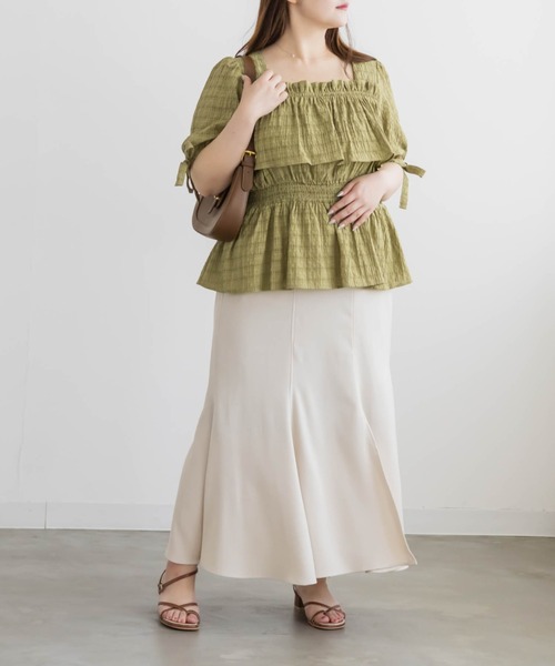 CLETTE(クレット)の「CLETTEオリジナル袖リボンチェックペプラムブラウス(シャツ/ブラウス・レディース・アイボリー/グリーン/チャコールグレー・4L/3L/LL)」の16枚目の写真