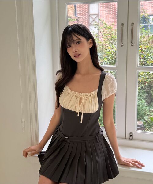 ILLIGO(イリゴ)の「プレピリボンプリーツ半袖ワンピースチャコール(ワンピース・レディース・その他・SMALL/MEDIUM)」の11枚目の写真