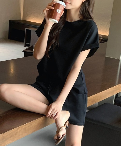 COCOMOMO(ココモモ)の「夏のリラックスセット セットアップ 半袖 ショートパンツ スウェット 上下セット カットソー トップス イージーパンツ パンツセットアップ カジュアル ワンマイル リラックス 夏服(セットアップ・レディース・グレー/ベージュ/ブラック・FREE)」の17枚目の写真