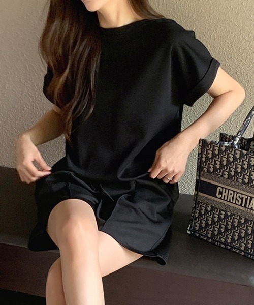 COCOMOMO(ココモモ)の「夏のリラックスセット セットアップ 半袖 ショートパンツ スウェット 上下セット カットソー トップス イージーパンツ パンツセットアップ カジュアル ワンマイル リラックス 夏服(セットアップ・レディース・グレー/ベージュ/ブラック・FREE)」の16枚目の写真