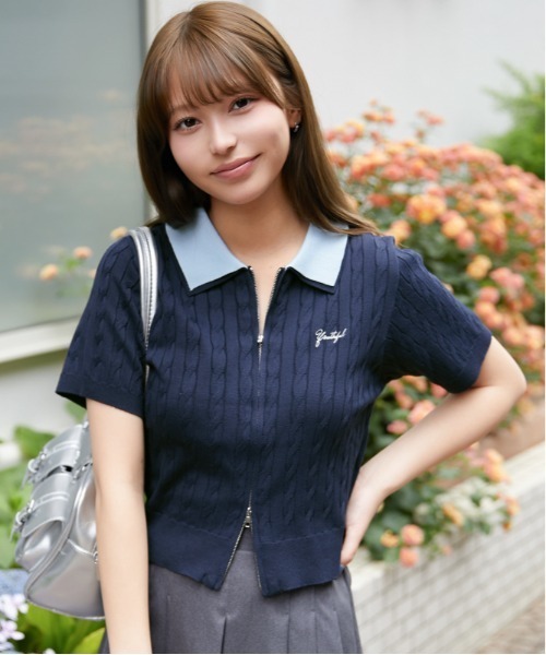 GORGE(ゴージ)の「《配色ポロ襟》ニット・セーター/プレッピー/春夏秋/全3色(ニット/セーター・レディース・オフホワイト/ネイビー/杢グレー・F)」の21枚目の写真