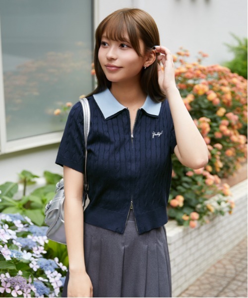 GORGE(ゴージ)の「《配色ポロ襟》ニット・セーター/プレッピー/春夏秋/全3色(ニット/セーター・レディース・オフホワイト/ネイビー/杢グレー・F)」の20枚目の写真