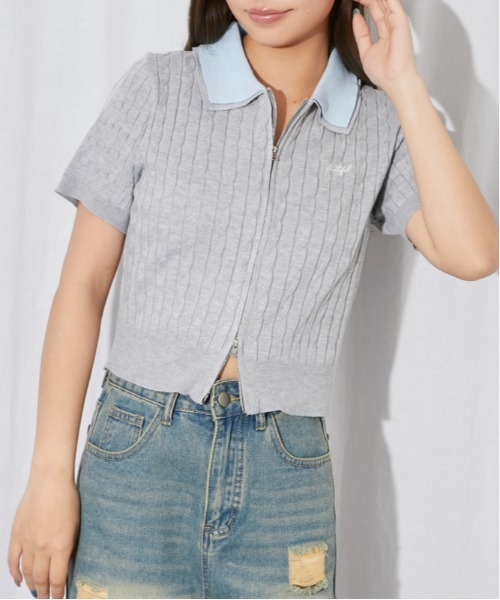 GORGE(ゴージ)の「《配色ポロ襟》ニット・セーター/プレッピー/春夏秋/全3色(ニット/セーター・レディース・オフホワイト/ネイビー/杢グレー・F)」の13枚目の写真