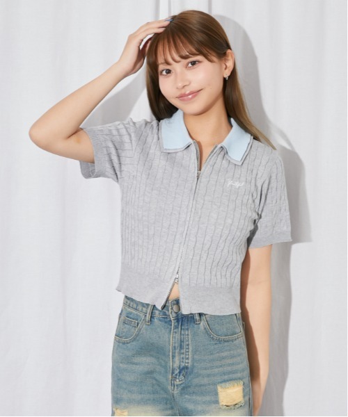 GORGE(ゴージ)の「《配色ポロ襟》ニット・セーター/プレッピー/春夏秋/全3色(ニット/セーター・レディース・オフホワイト/ネイビー/杢グレー・F)」の12枚目の写真