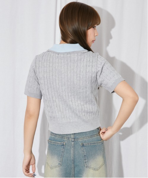GORGE(ゴージ)の「《配色ポロ襟》ニット・セーター/プレッピー/春夏秋/全3色(ニット/セーター・レディース・オフホワイト/ネイビー/杢グレー・F)」の9枚目の写真