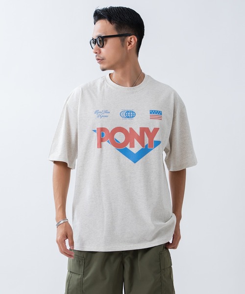 PONY(ポニー)の「【PONY】別注 プリント 半袖Tシャツ(Tシャツ/カットソー・メンズ・ブラック/ホワイト/ホワイト系/アイボリー/アイボリー系2/アイボリー系/ライトグレー系1/ブラック系2/ブラック系1/ブラック系/ホワイト系2/ホワイト系1・SMALL/MEDIUM/X-LARGE/LARGE)」の1枚目の写真
