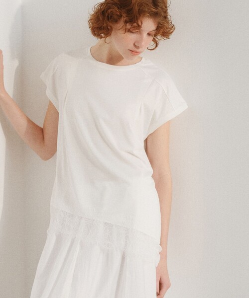 BIANCA(ビアンカ)の「【接触冷感】スムースポンチレースコンビカットソー(Tシャツ/カットソー・レディース・チャコールグレー/ホワイト/ブラウン/ブラック・38)」の1枚目の写真