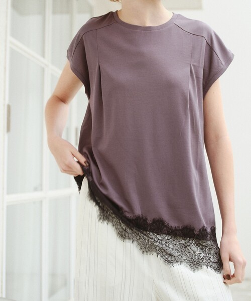 BIANCA(ビアンカ)の「【接触冷感】スムースポンチレースコンビカットソー(Tシャツ/カットソー・レディース・チャコールグレー/ホワイト/ブラウン/ブラック・38)」の3枚目の写真