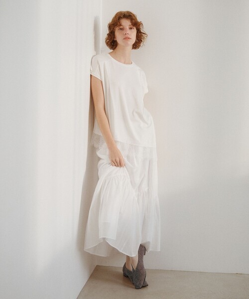 BIANCA(ビアンカ)の「【接触冷感】スムースポンチレースコンビカットソー(Tシャツ/カットソー・レディース・チャコールグレー/ホワイト/ブラウン/ブラック・38)」の6枚目の写真