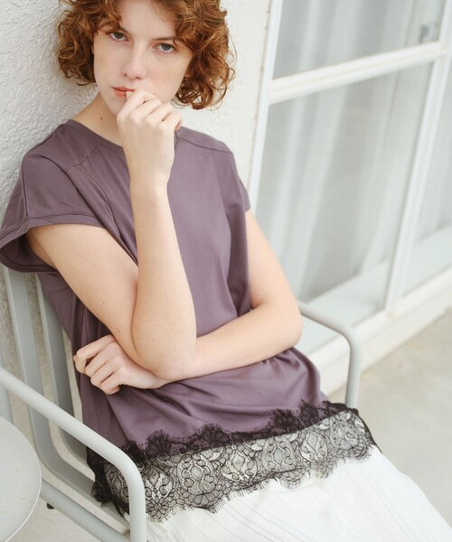 BIANCA(ビアンカ)の「【接触冷感】スムースポンチレースコンビカットソー(Tシャツ/カットソー・レディース・チャコールグレー/ホワイト/ブラウン/ブラック・38)」の7枚目の写真